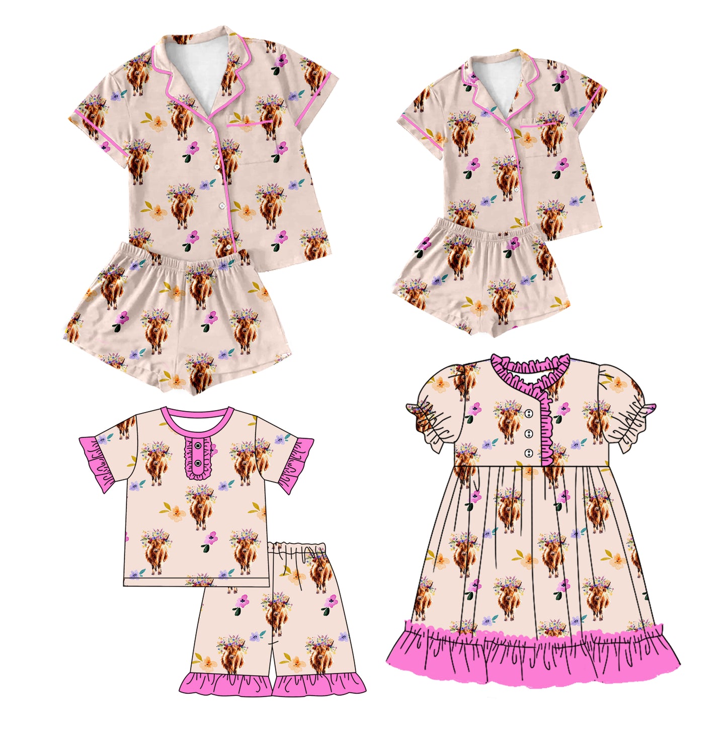 12.16 custom each style moq 5eta 4-6week Sibling Sister alpine baby girls short sleeve shorts sets and adult sets and girls sets and dress match design