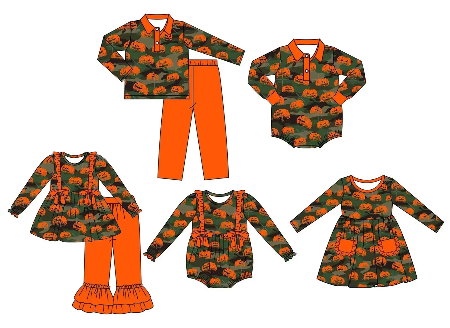 Custom moq 5 each style eta 6-7weeks baby girl clothes halloween long sleeve pants set 2 and rompers 2 and dress-25.7.26