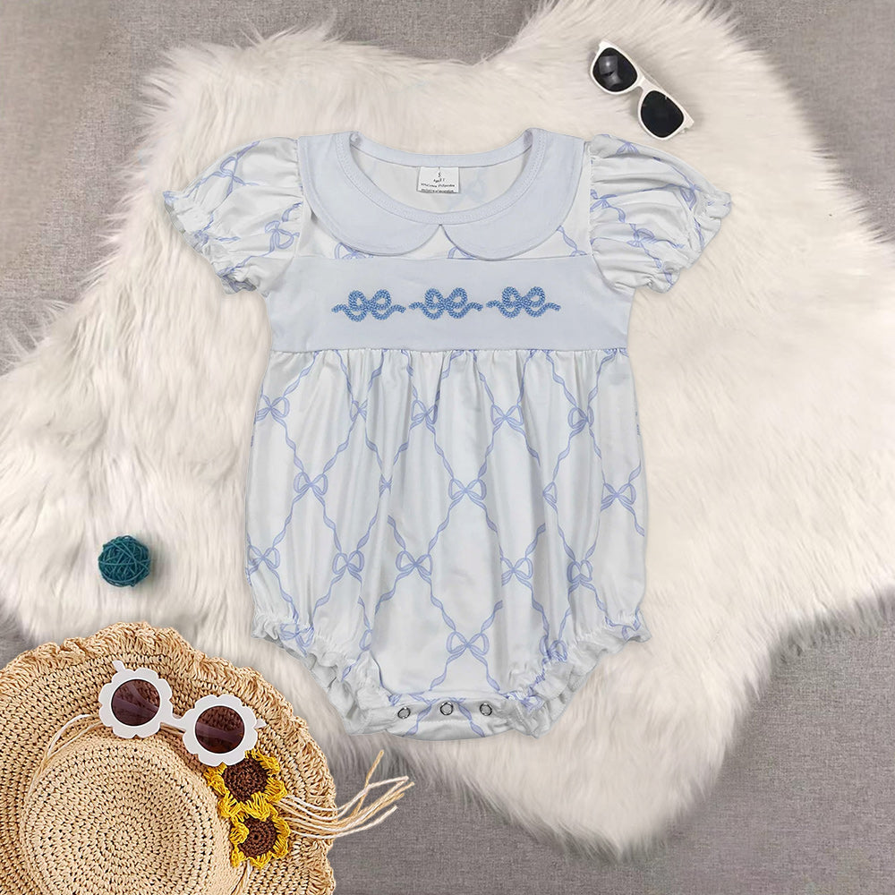 RTS baby girls clothes bow Short Sleeve rompers