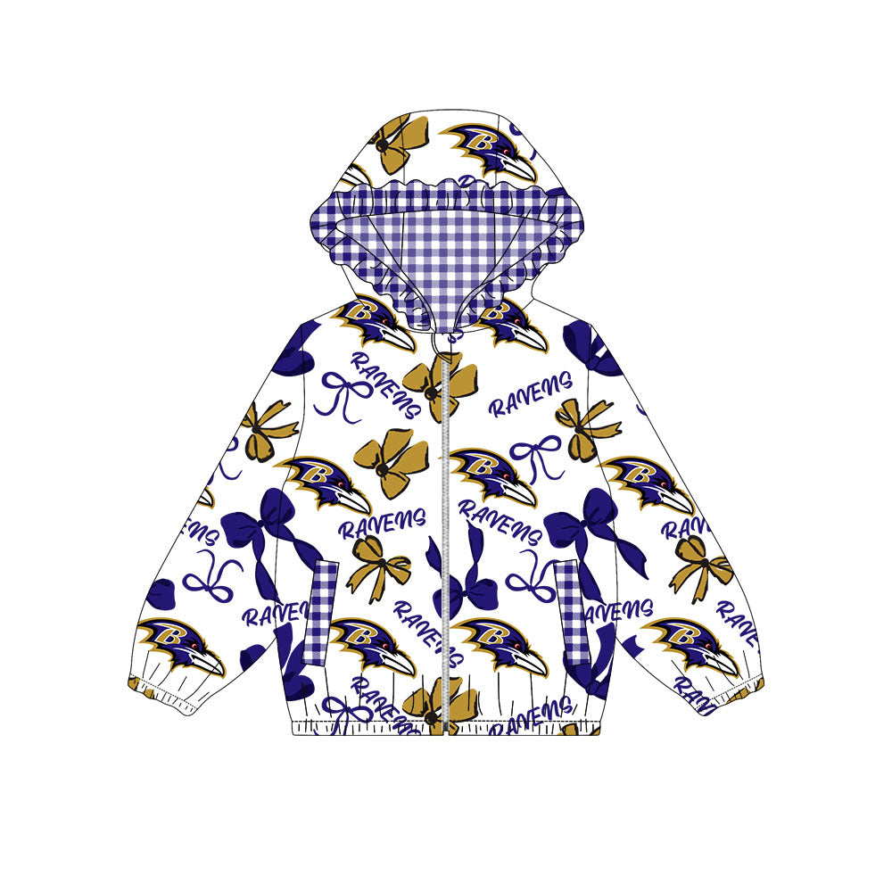 1001-Custom moq 8 mix size milk silk summer team baby girls clothes bow purple hooded long sleeve top-25.10.9