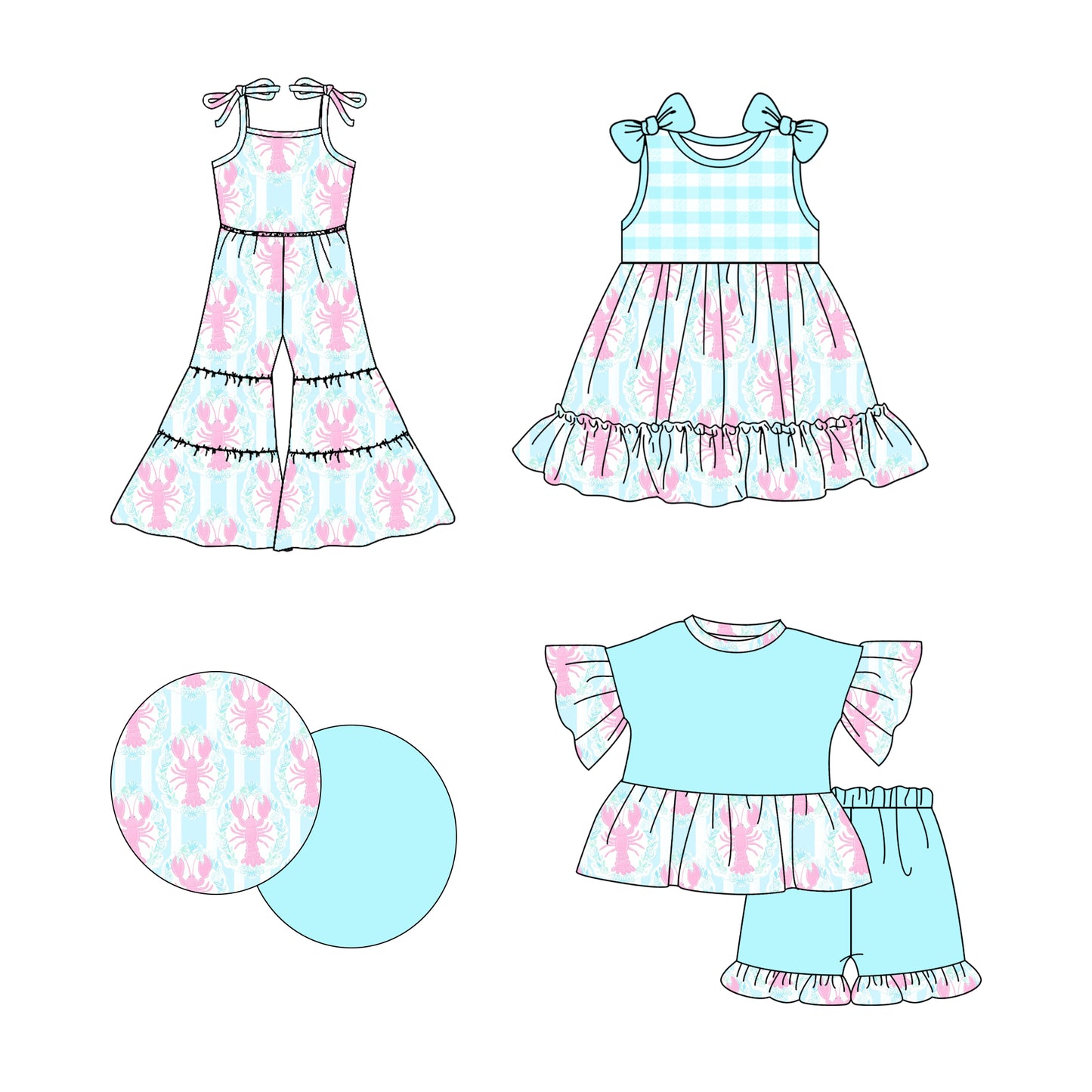 2.22 custom each style moq 5eta 4-6week Sibling Sister crayfish baby girl sets and dress and jumpsuit match family design