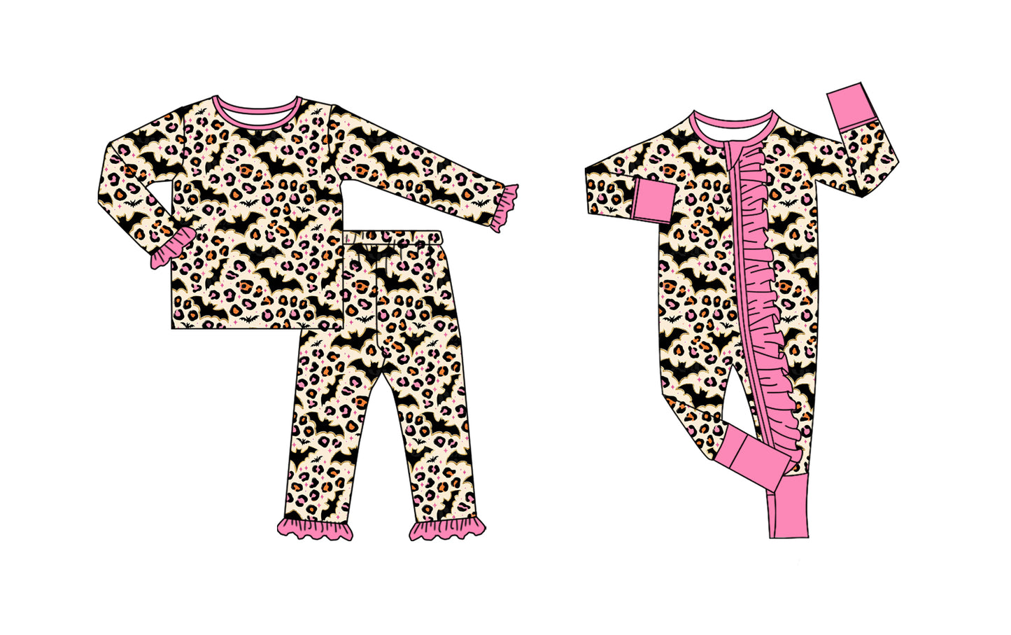 25.8.6 custom each style moq 5eta 4-6week Sibling Sister bat leopard baby girl long sleeve pants sets and rompers match family design