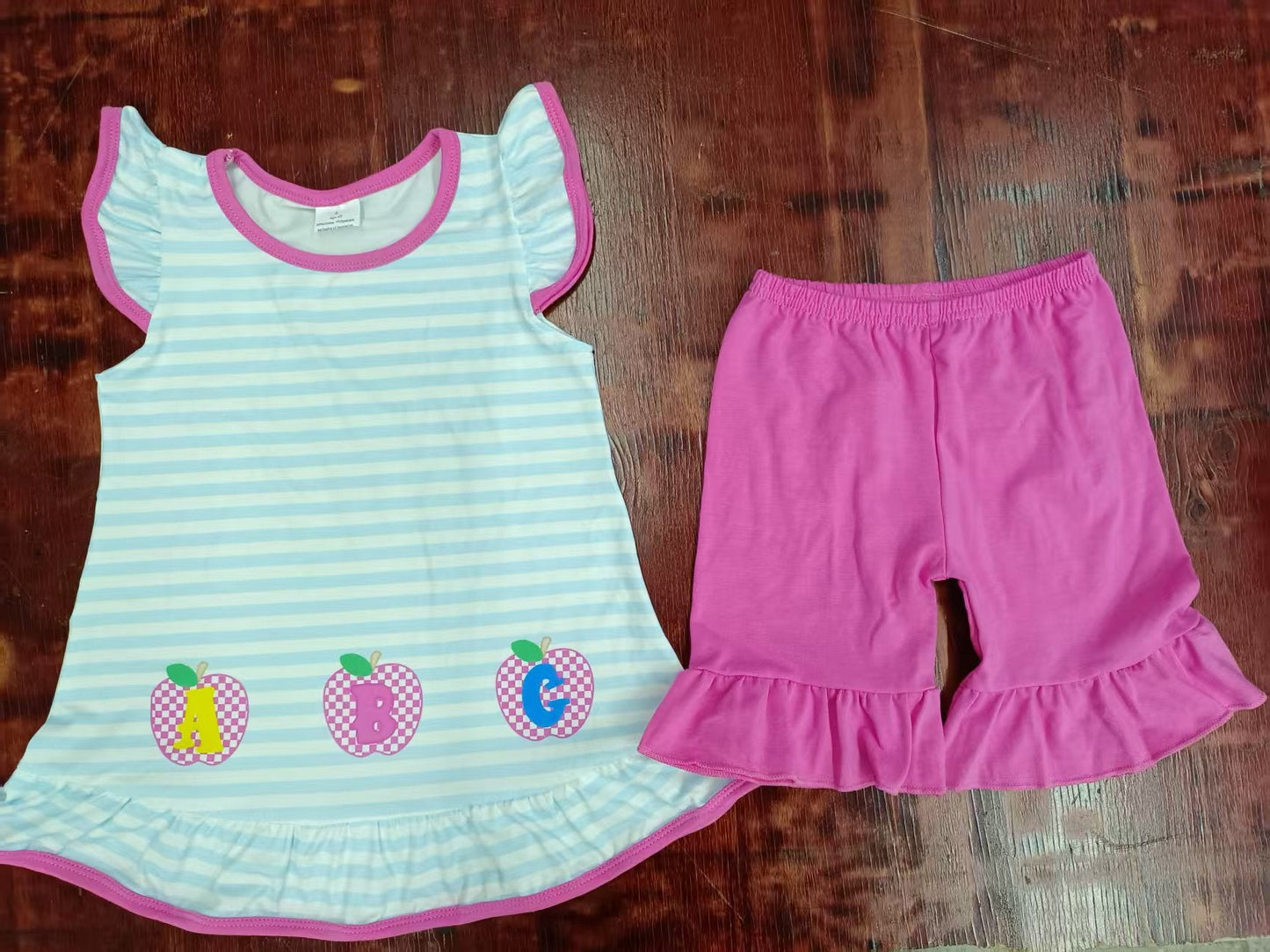 Custom moq 3 eta 6-7weeks baby girls clothes back to school sleeveless shorts sets