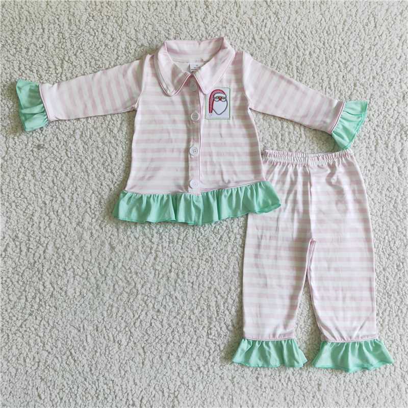 RTS NO MOQ(In Stock) GLP0134 Embroidered Christmas Long Sleeve Pants Set