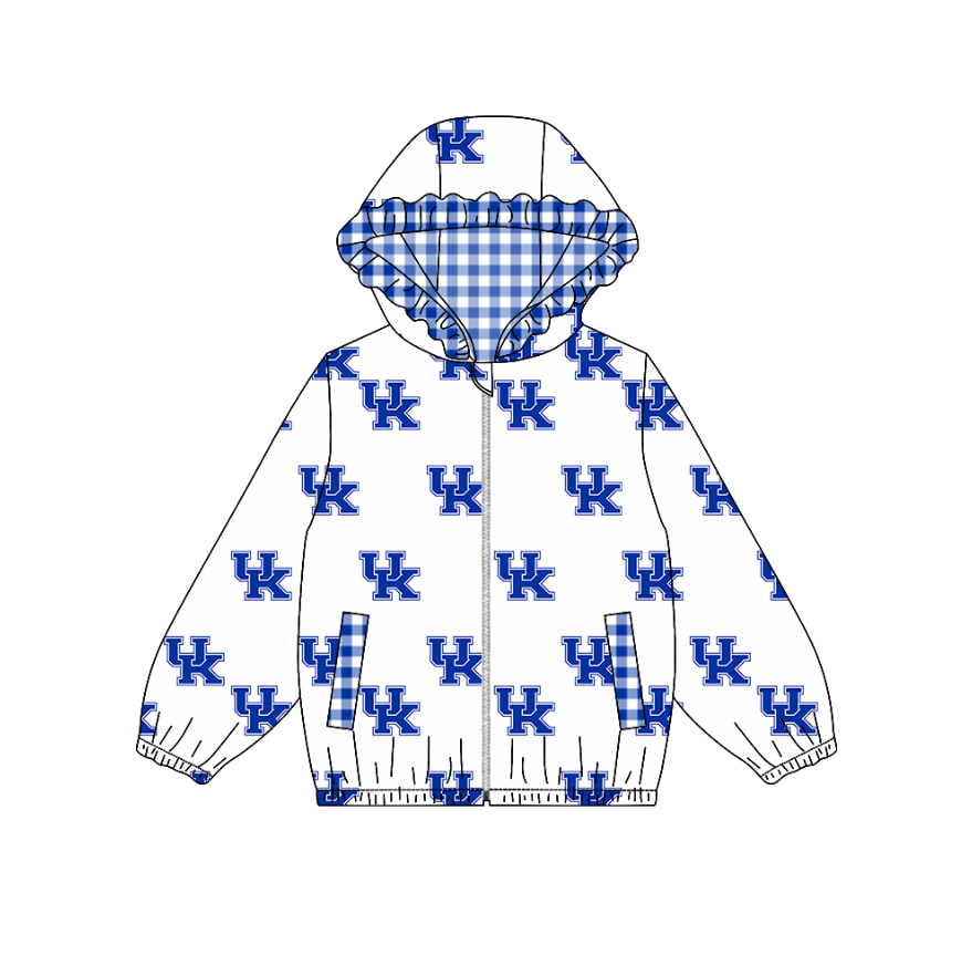 Custom moq 5 mix size milk silk summer team baby girls clothes blue hooded long sleeve top-25.10.15
