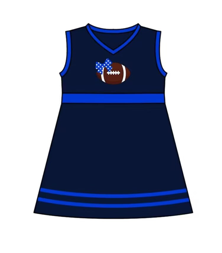 Custom MOQ 3 MIX SIZE ETA 6-7weeks team baby girls clothes dark navy blue sleeveless dress