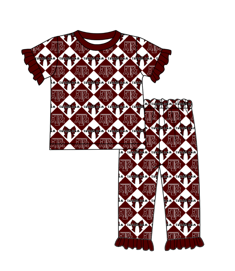Custom moq 5 mix size Dark red Plaid Baby Pajama Set Short-Sleeved Top And Trousers Comfortable Sleepwear for Baby Girls Clothing Team Set
