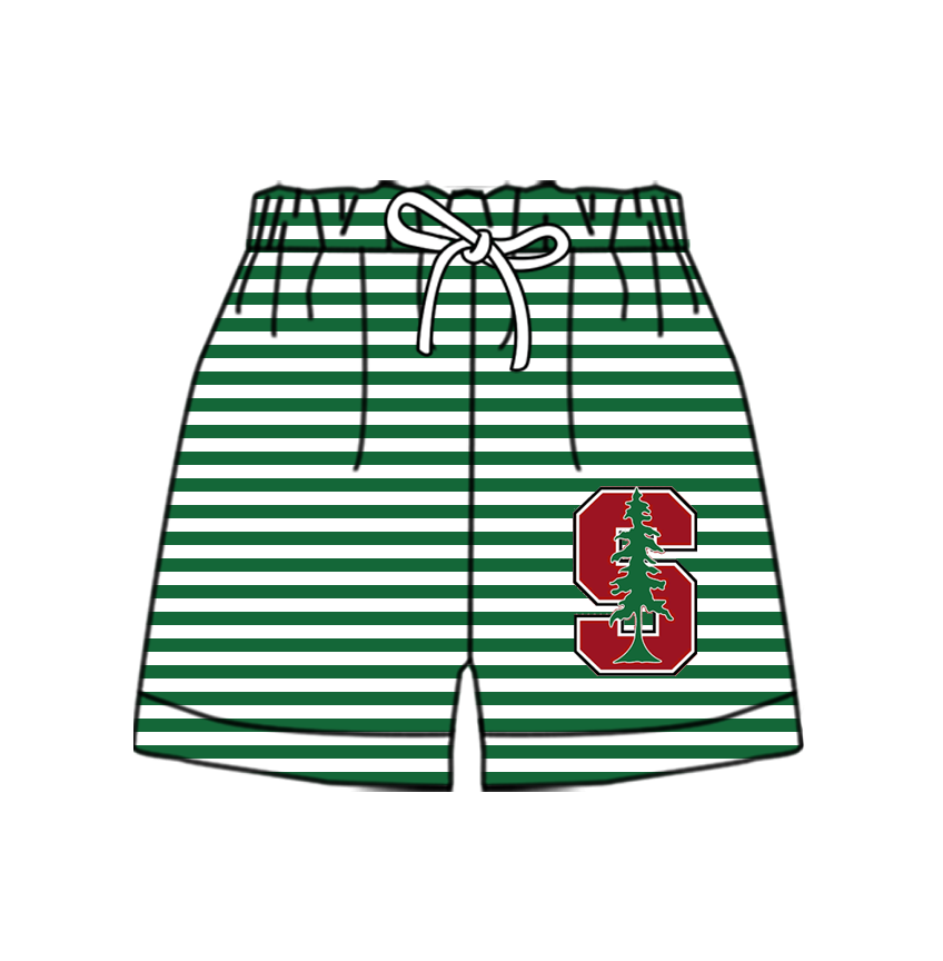 Custom moq 5 mix size milk silk summer teams Baby Green Striped Drawstring Shorts for Children Elastic Waist Kids Summer Shorts