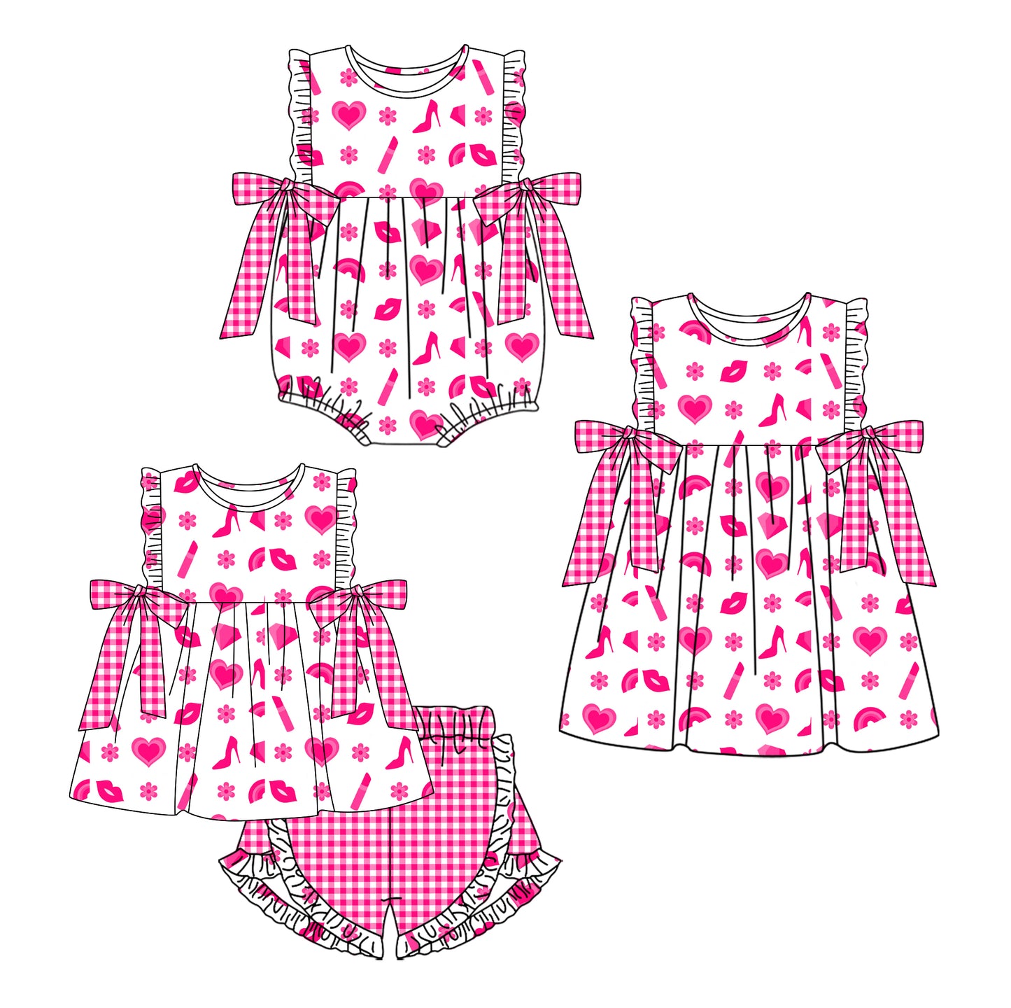 11.13 custom each style moq 5eta 4-6week Sibling Sister love baby girl short sleeve shorts sets and dress and rompers match family design