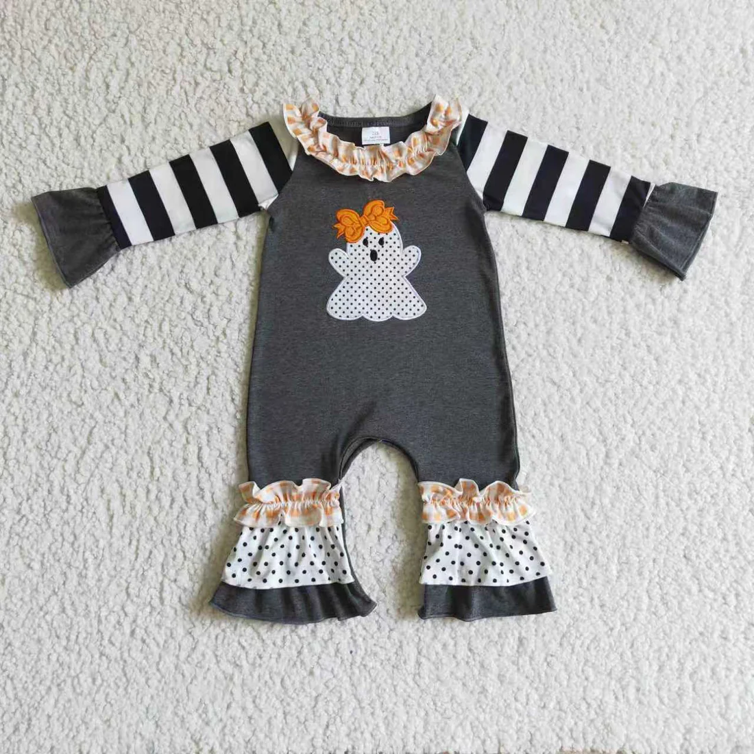 RTS NO MOQ Sibling Baby girl clothes embroidery halloween long-sleeved trousers suit & rompers