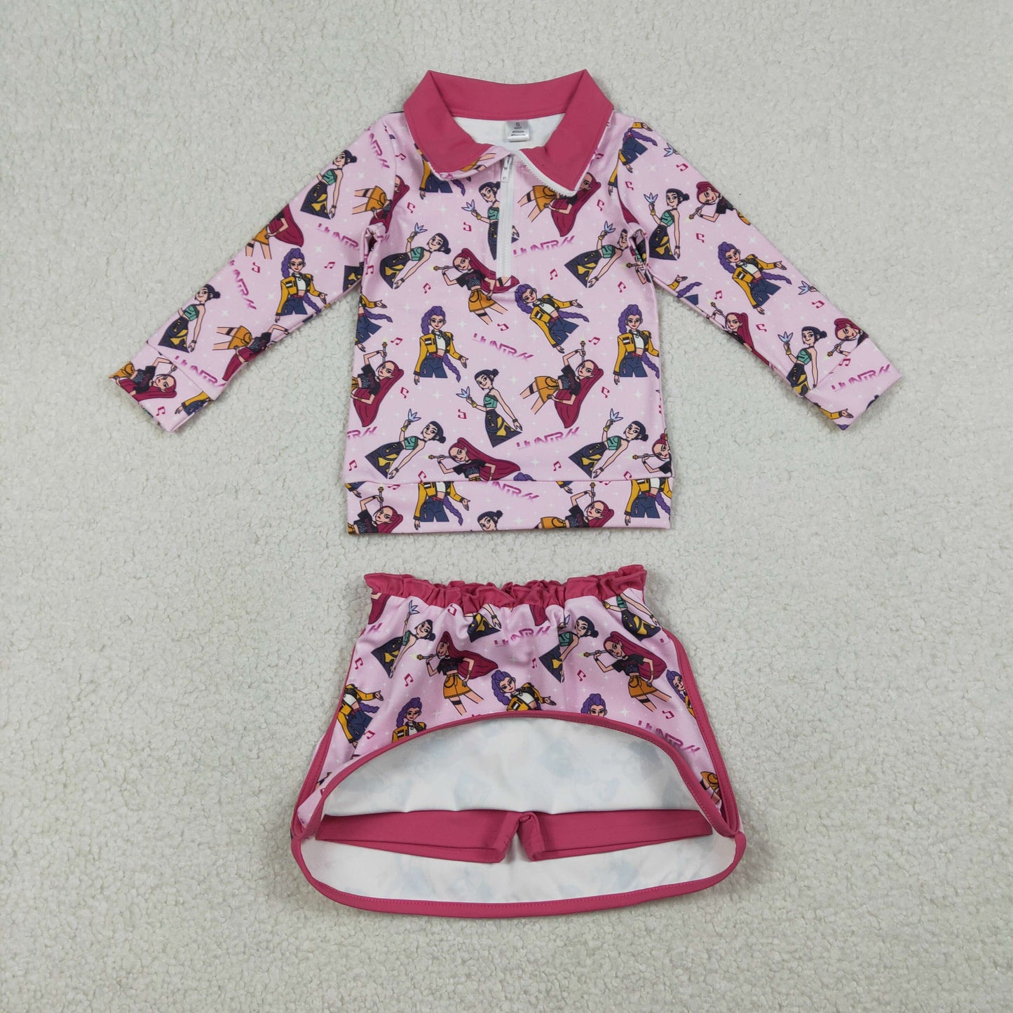 12/18m-14/16t RTS NO MOQ(In Stock ) GLD1500 Kpop Music Rose Red Zipper Long-Sleeved Midi Skirt Yoga Set