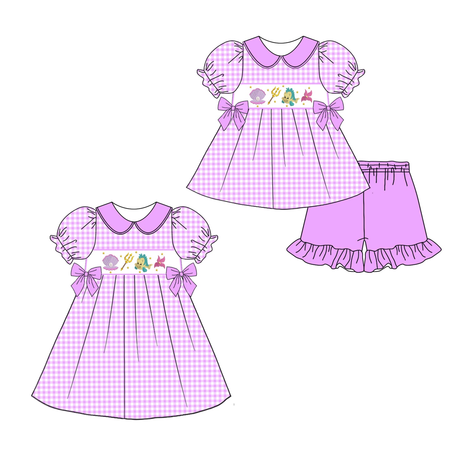 4.4 custom each style moq 5eta 4-6week Sibling Sister purple baby girl short sleeve shorts sets and dresses match design