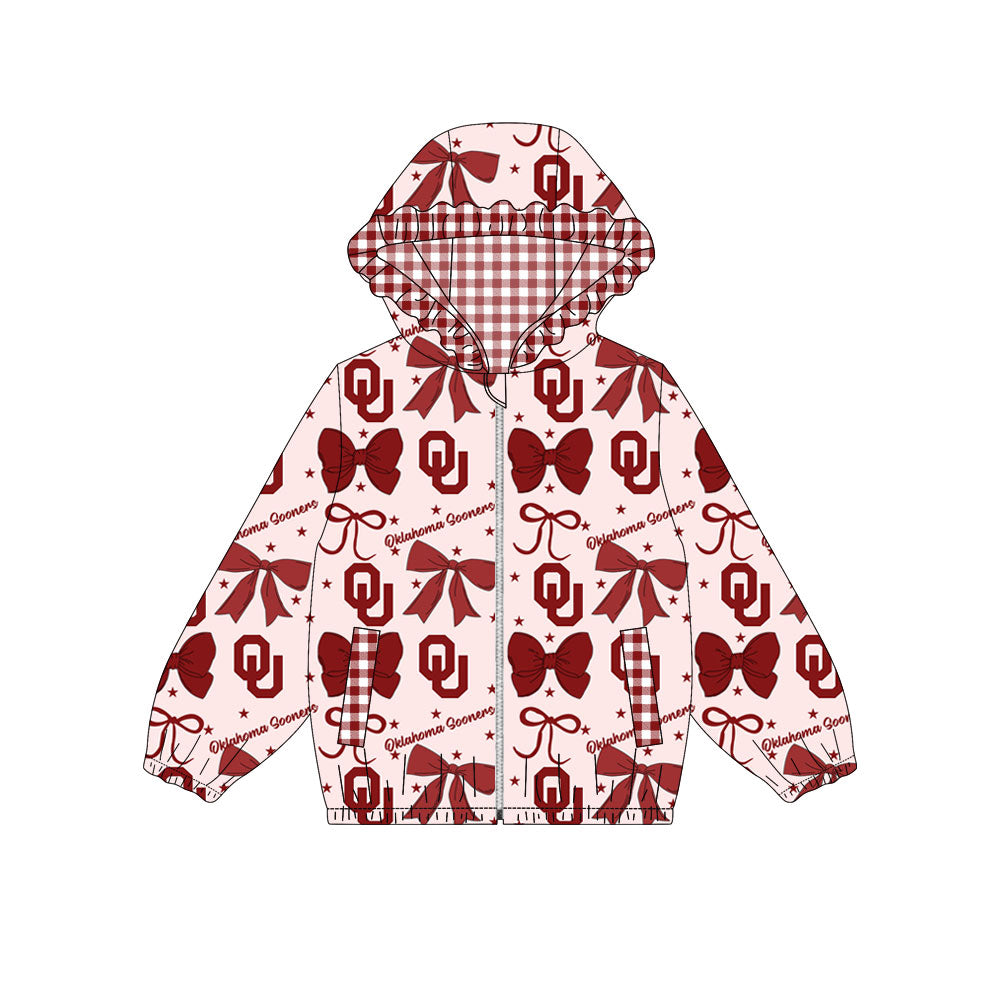 1003-Custom moq 8 mix size milk silk summer team baby girls clothes bow dark red hooded long sleeve top-25.10.9