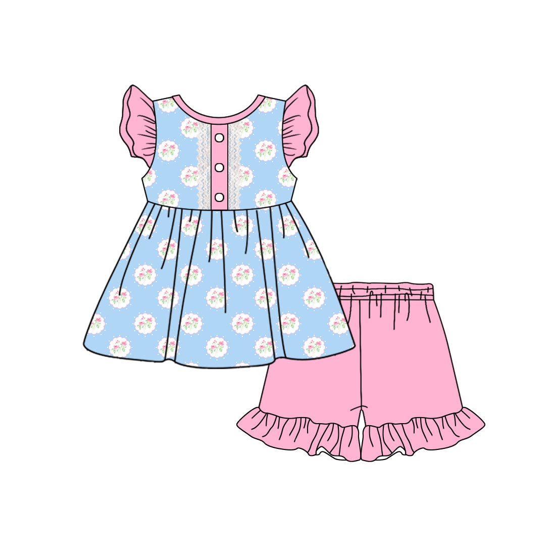 11.30 custom each style moq 5eta 4-6week Sibling Sister floral and bow baby girl short sleeve shorts sets 1 and sets 2 match design