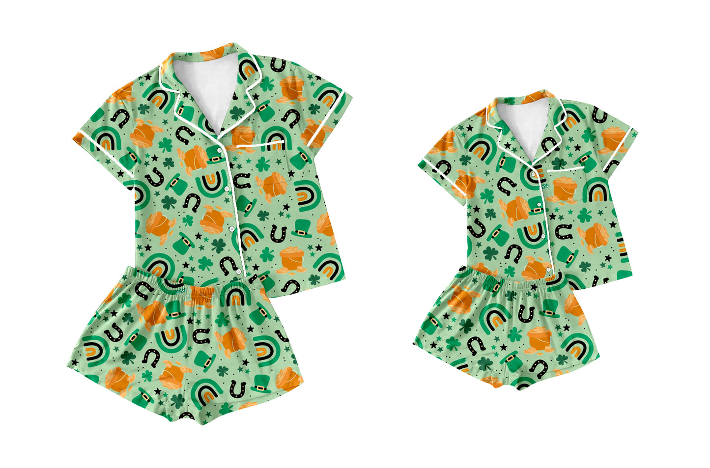 12.4 custom each style moq 5eta 4-6week Sibling Sister rainbow green baby boys short sleeve shorts sets and adult sets match design
