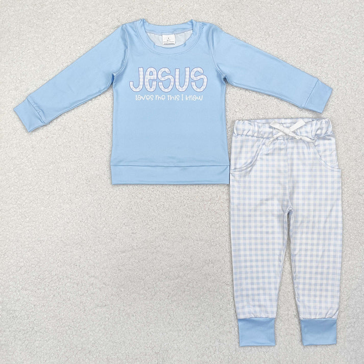 RTS NO MOQ Baby Girls Boys Jesus Top Pants Church Clothes Sets