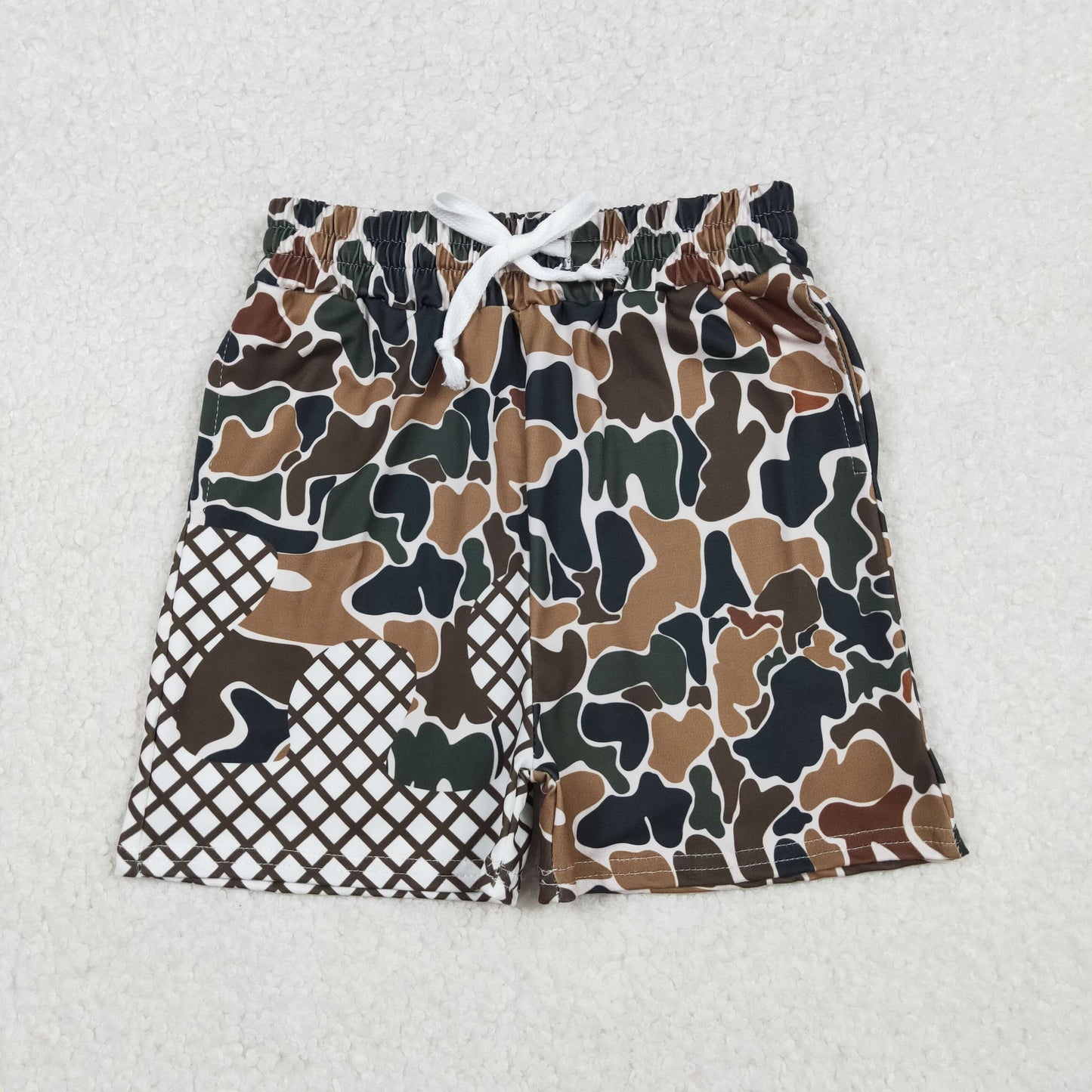 12/8M-7/8T RTS NO MOQ(In Stock) SS0651 Brown, green, and beige camouflage waffle pocket shorts