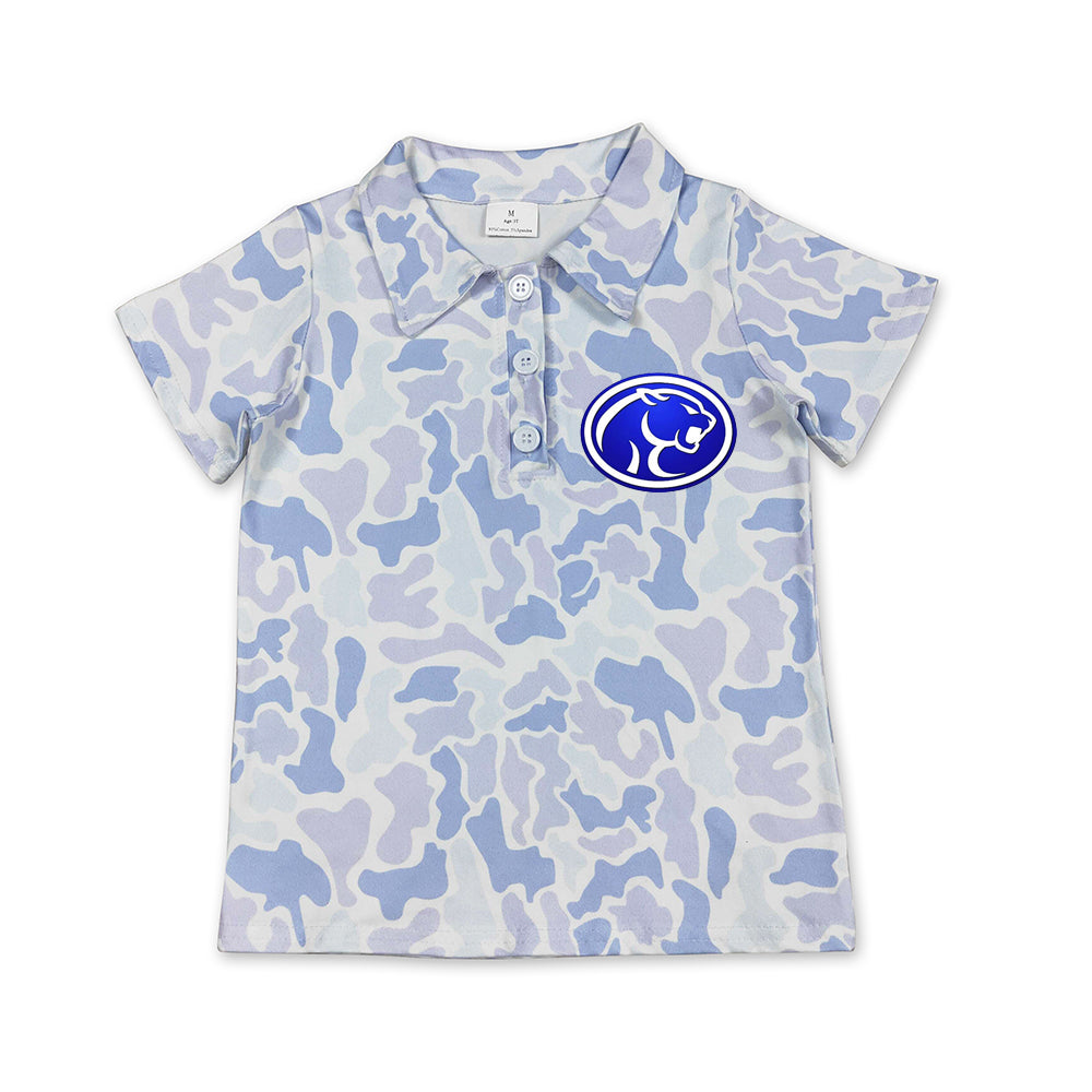 Custom moq 5 mix size milk silk summer teams Baby Boys Blue Camo Short Sleeve Polo Shirts Top