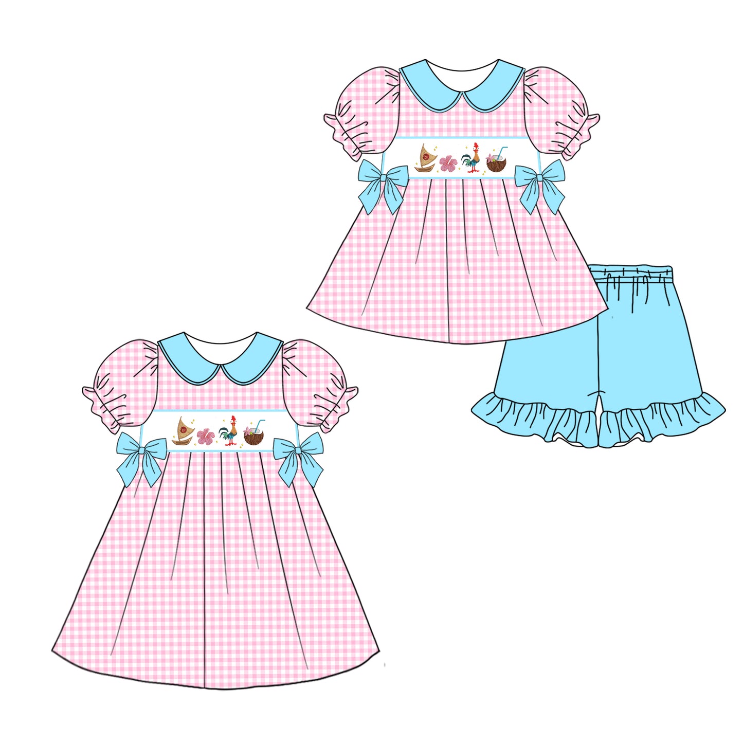 4.4 custom each style moq 5eta 4-6week Sibling Sister baby girl short sleeve shorts sets and dresses match design