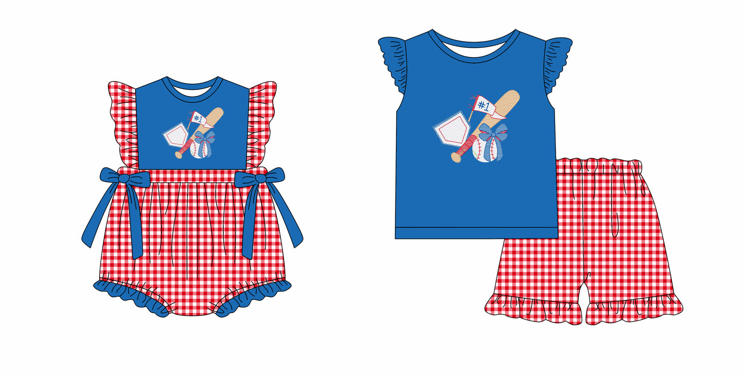 12.2 custom each style moq 5eta 4-6week Sibling Sister baseball baby girl short sleeve shorts sets and rompers match design