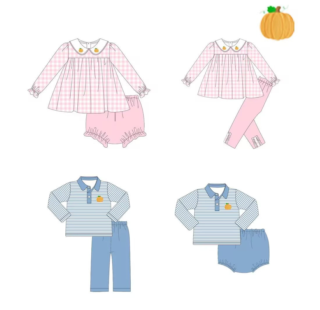Custom moq 5 each style eta 6-7weeks baby girl clothes pumpkin long sleeve pants set 2 and rompers and brief sets-25.8.29