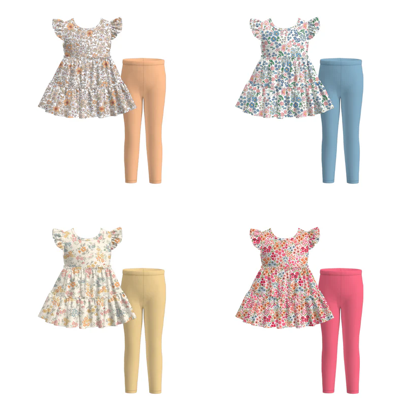 Custom moq 5 each style eta 6-7weeks puppy baby girl clothes floral short sleeve pants sets