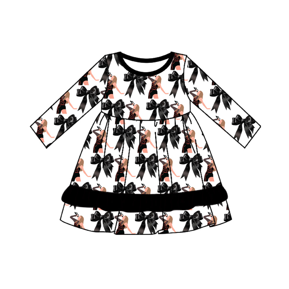 Deadline August 14 custom no moq eta 6-7weeks Black bow long sleeve skirt