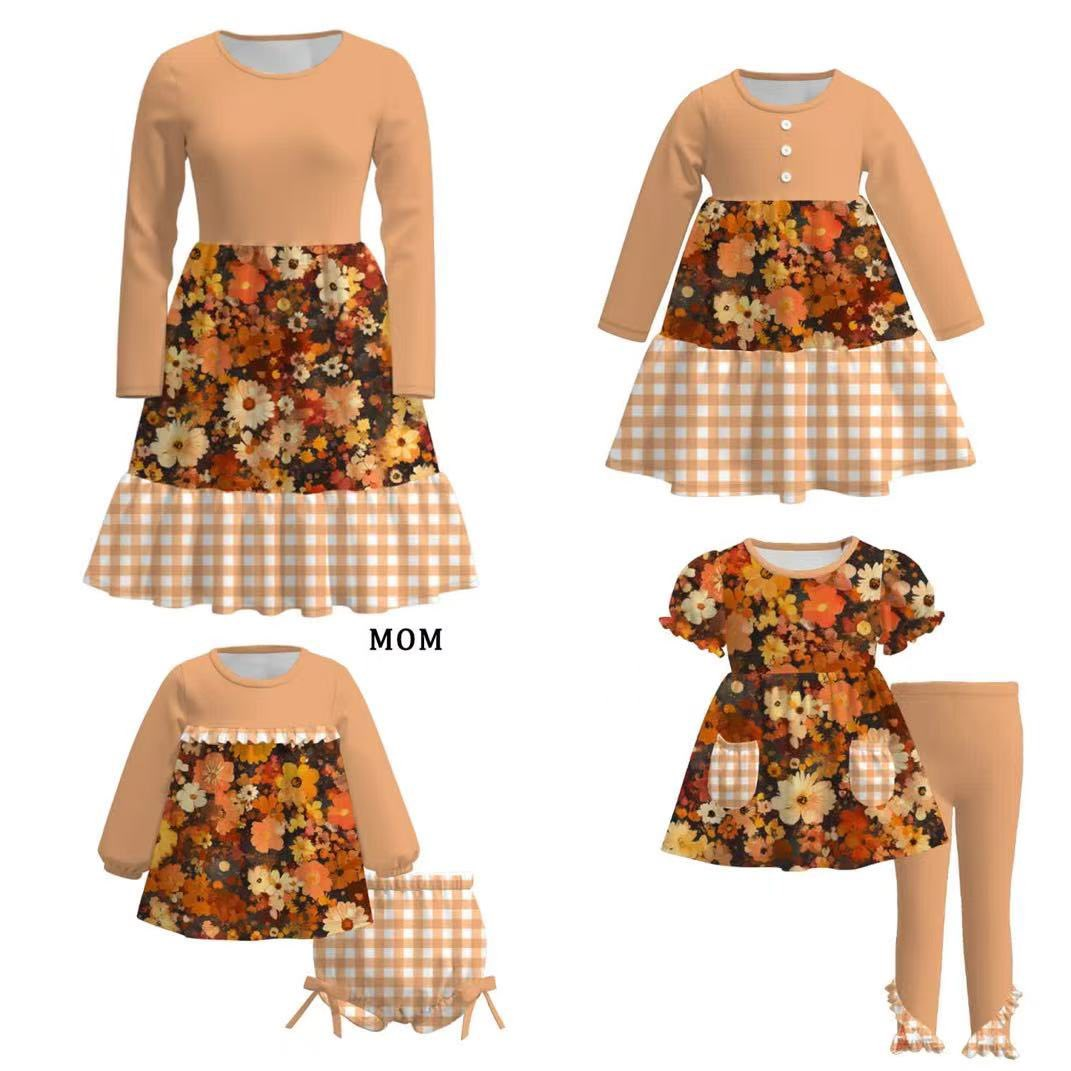 Custom moq 5 each style eta 6-7weeks baby girl short sleeve pants set and brief sets and dress and adult dress