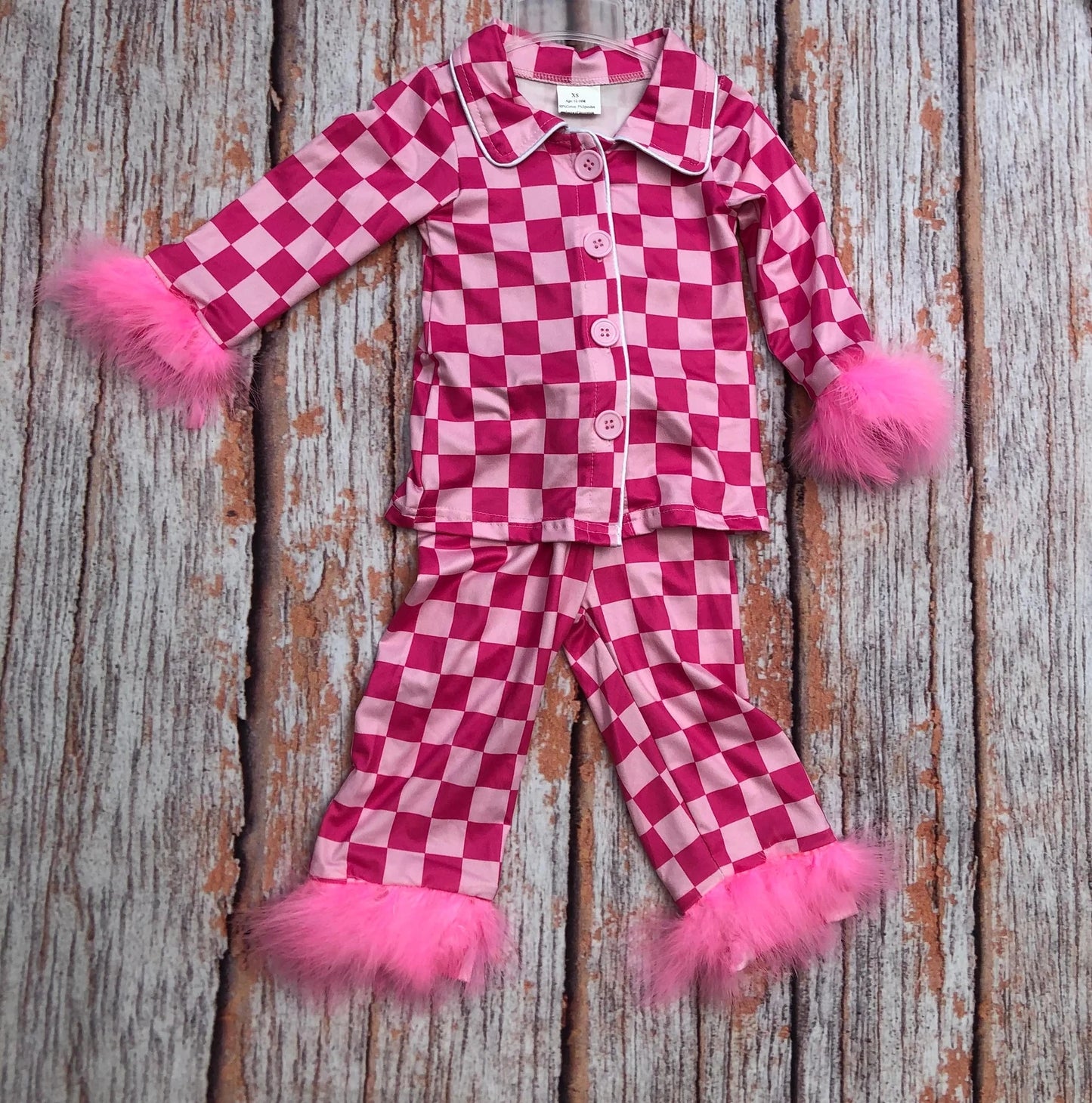 RTS NO MOQ Baby Girls Winter Sibling Cute Buttons Top Pants Fur Pajamas Clothes Sets