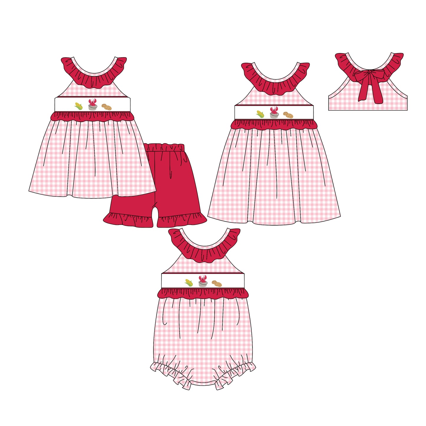 25.12.23 custom each style moq 5 eta 6-8week Sibling Sister baby short sleeve shorts sets and romper and dress match design
