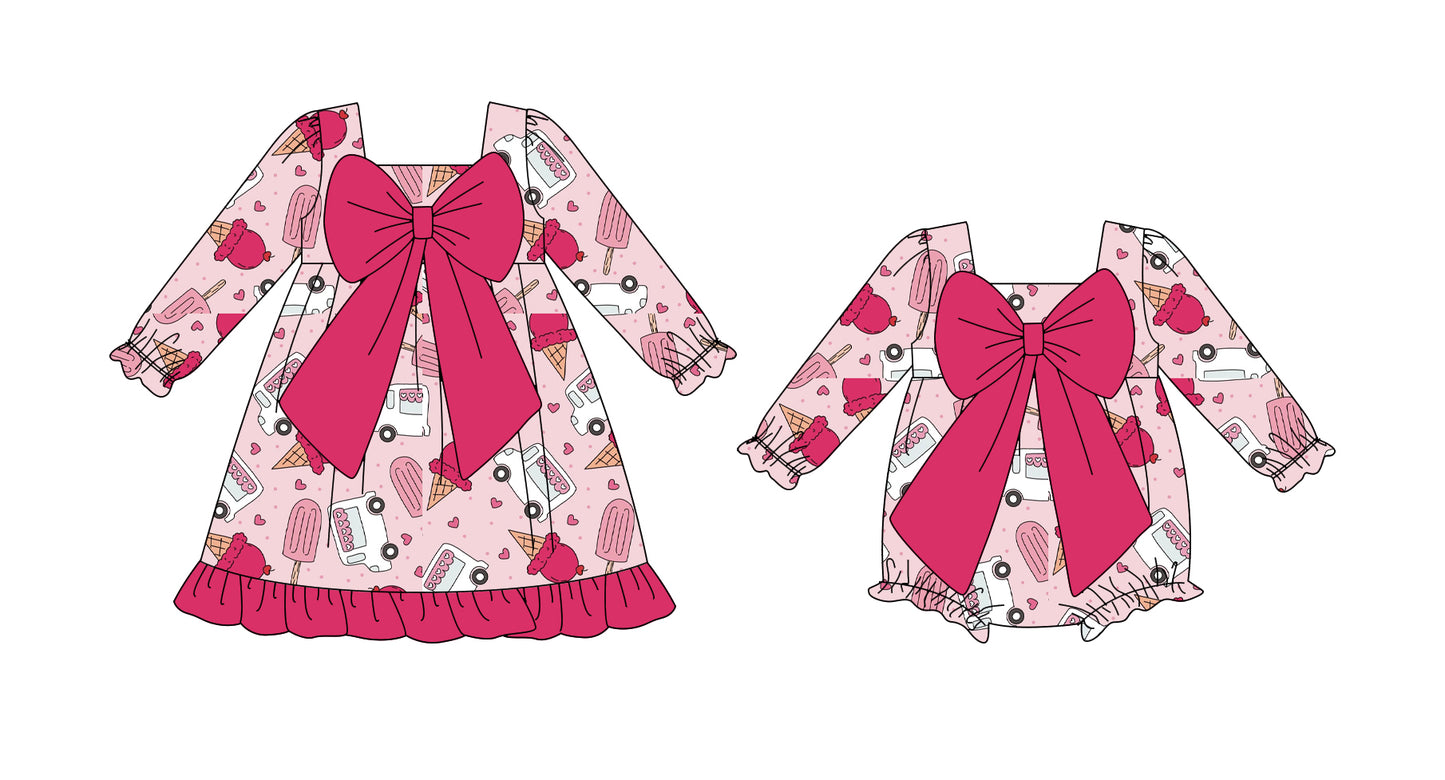 25.9.4 custom each style moq 5eta 4-6week Sibling Sisters baby girl long sleeve dress and rompers match family design