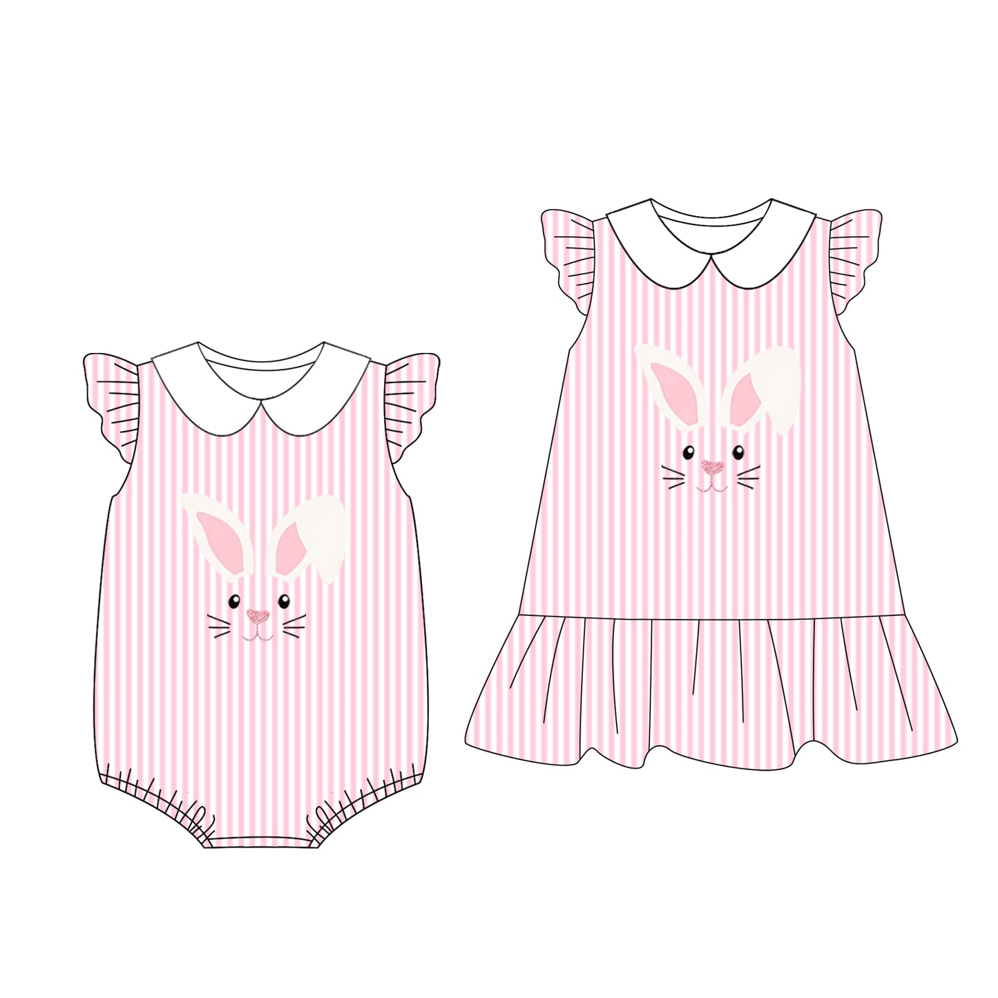 25.12.22 custom each style moq 5 eta 6-8week Sibling Sister easter baby short sleeve romper and dress match design