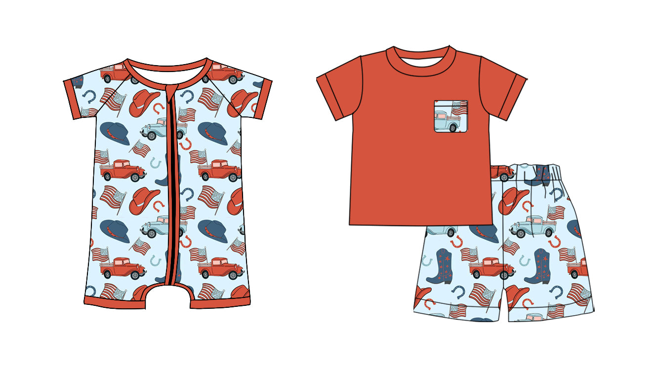 25.12.26 custom each style moq 5 eta 6-8week Sibling Sister boot hat flag baby boy short sleeve shorts sets and romper match design