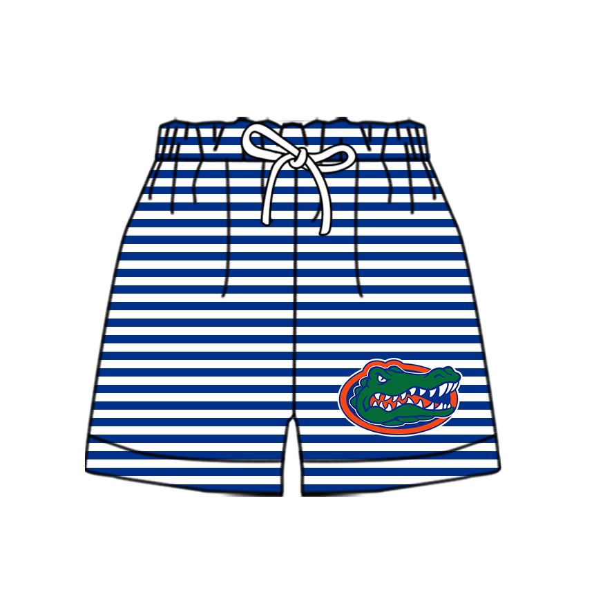 Custom moq 5 mix size milk silk summer teams Baby Blue Striped Drawstring Shorts for Children Elastic Waist Kids Summer Shorts