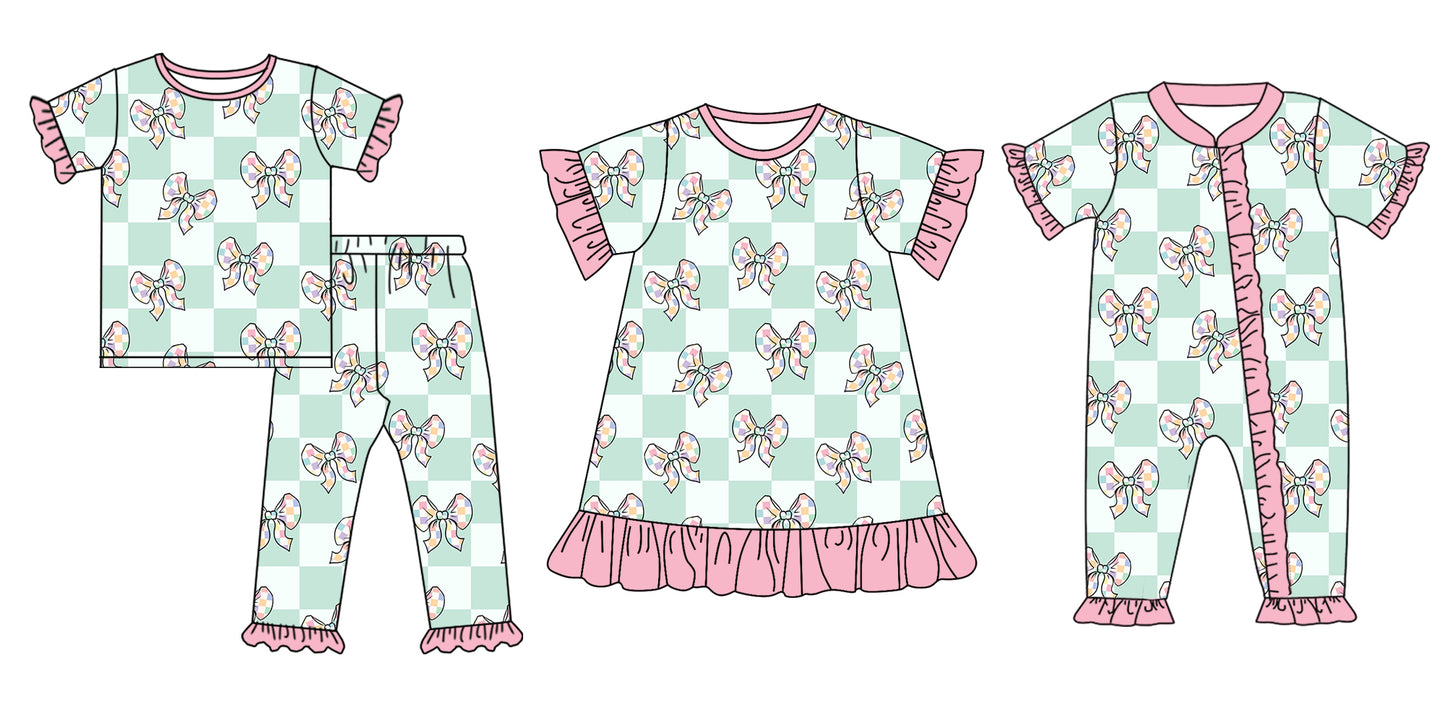 11.14 custom each style moq 5eta 4-6week Sibling Sister bow pink baby girl sets and dress and rompers match family design