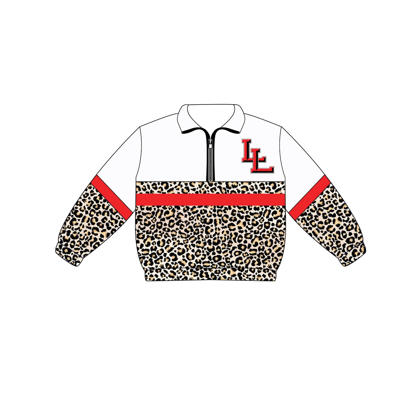 Custom moq 5 mix size milk silk summer teams Adult And Kids Long Sleeve Leopard White Tee Shirts Zip Pullovers Tops