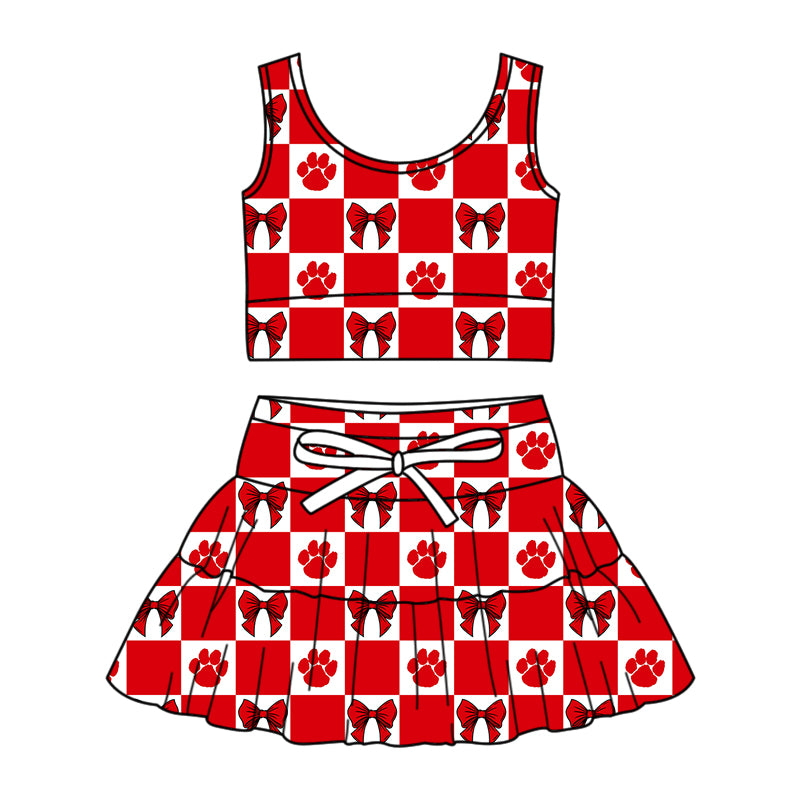 Custom moq 3 or 5 mix size milk silk summer teams baby girl clothes bow red sleeveless skirts sets-26.1.26