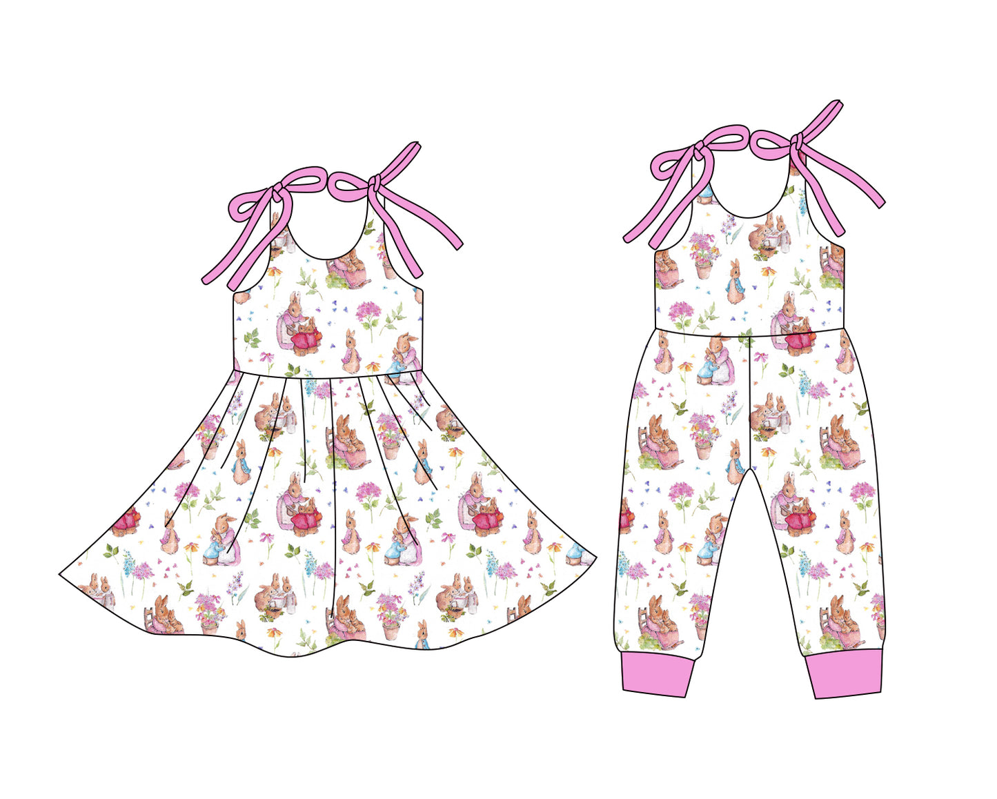 25.12.24 custom each style moq 5 eta 6-8week Sibling Sister bunny floral baby short sleeve romper and dress match design