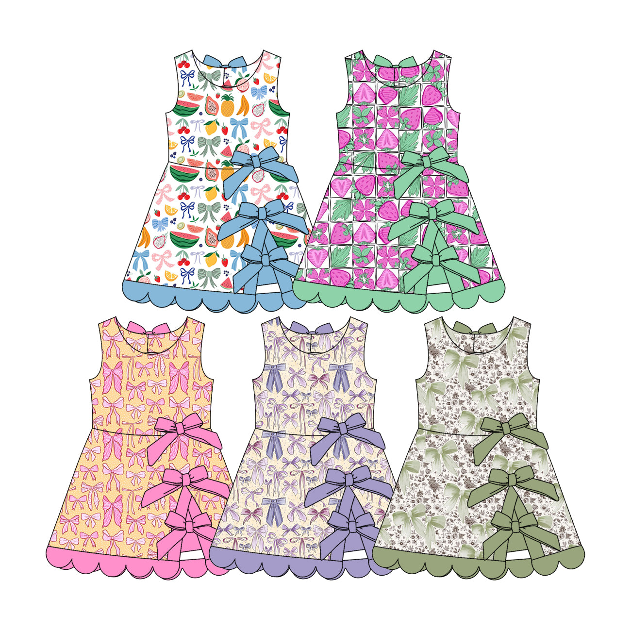 4.11 Custom moq 5 mix size Sibling Baby Girl's Bows Sleeveless Yoga Active Short Knee Length Dress