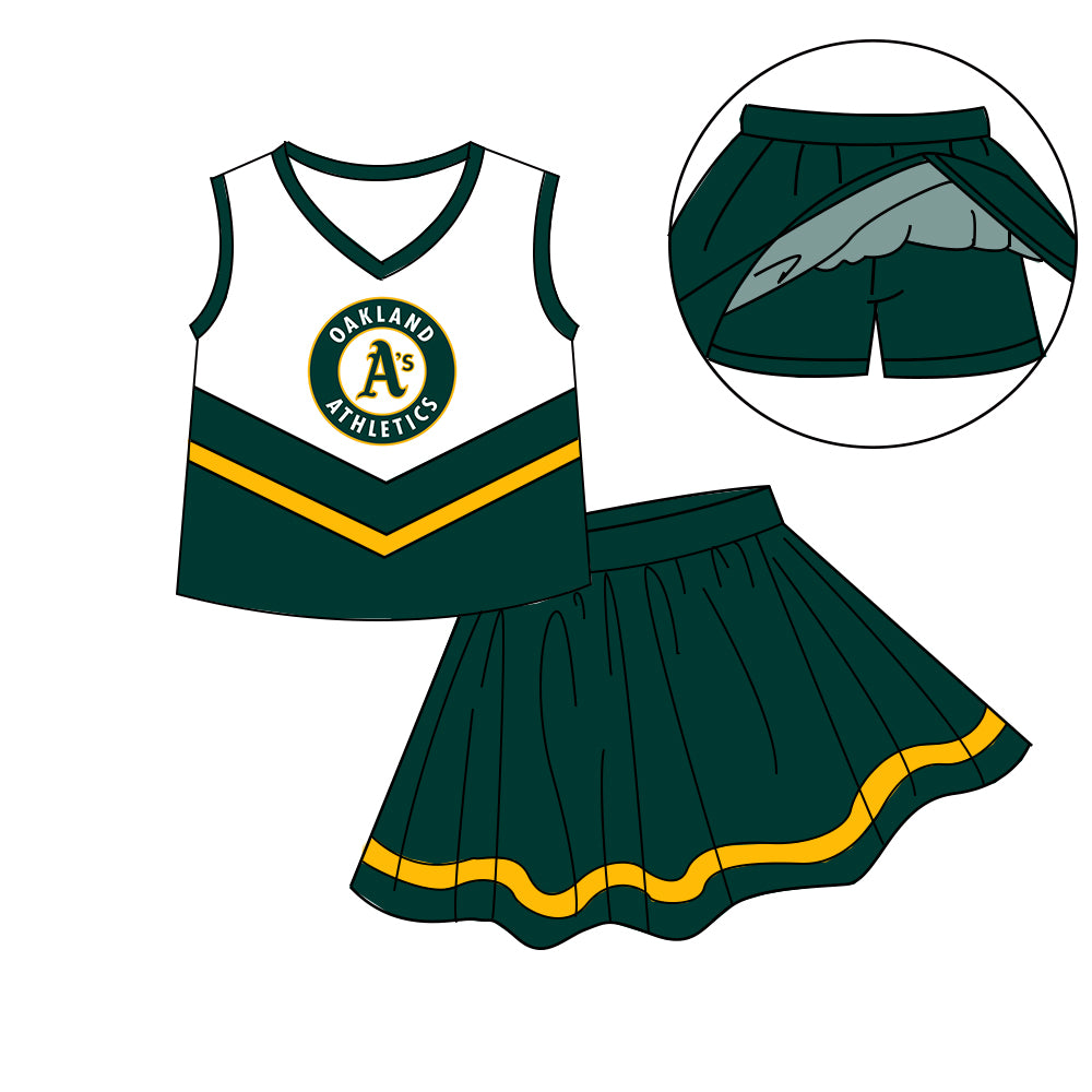 Custom moq 5 mix size milk silk eta 6-8weeks summer teams green baby girls clothes team sleeveless skirts shorts sets-25.7.8