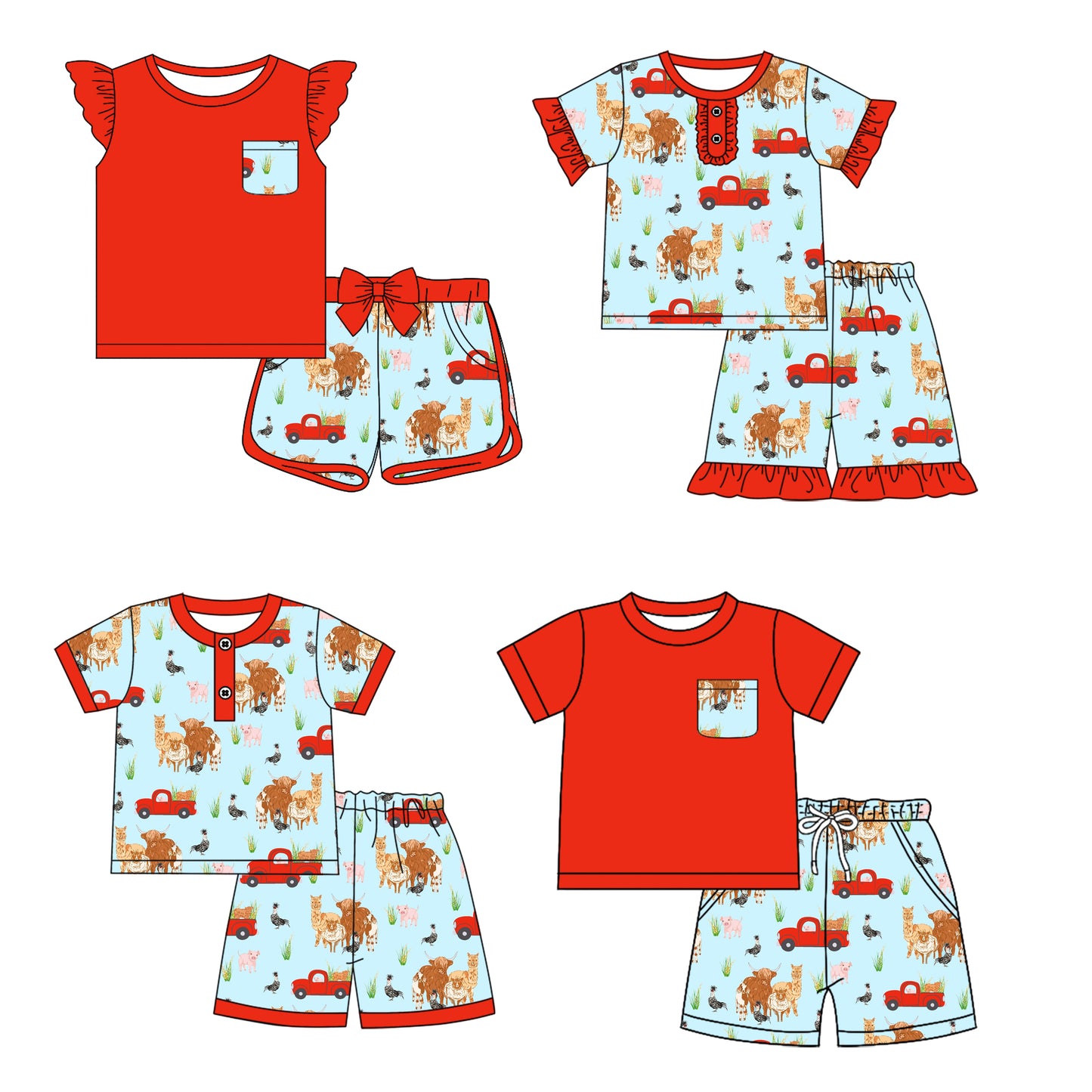 12.17 custom each style moq 5eta 4-6week Sibling Sister alpine baby boy short sleeve shorts fish sets 1 and easter sets 2 and set 3 match design