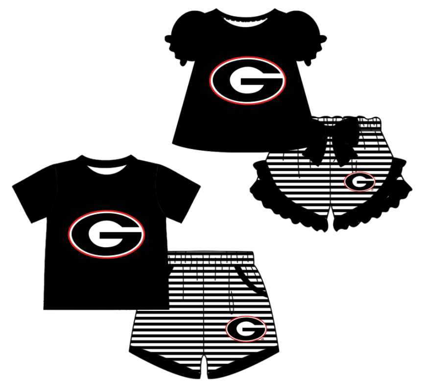 Custom moq 5 mix size milk silk summer teams black Baby Girl Boy Short-Sleeved Shorts Set Toddler Kids Clothing Set