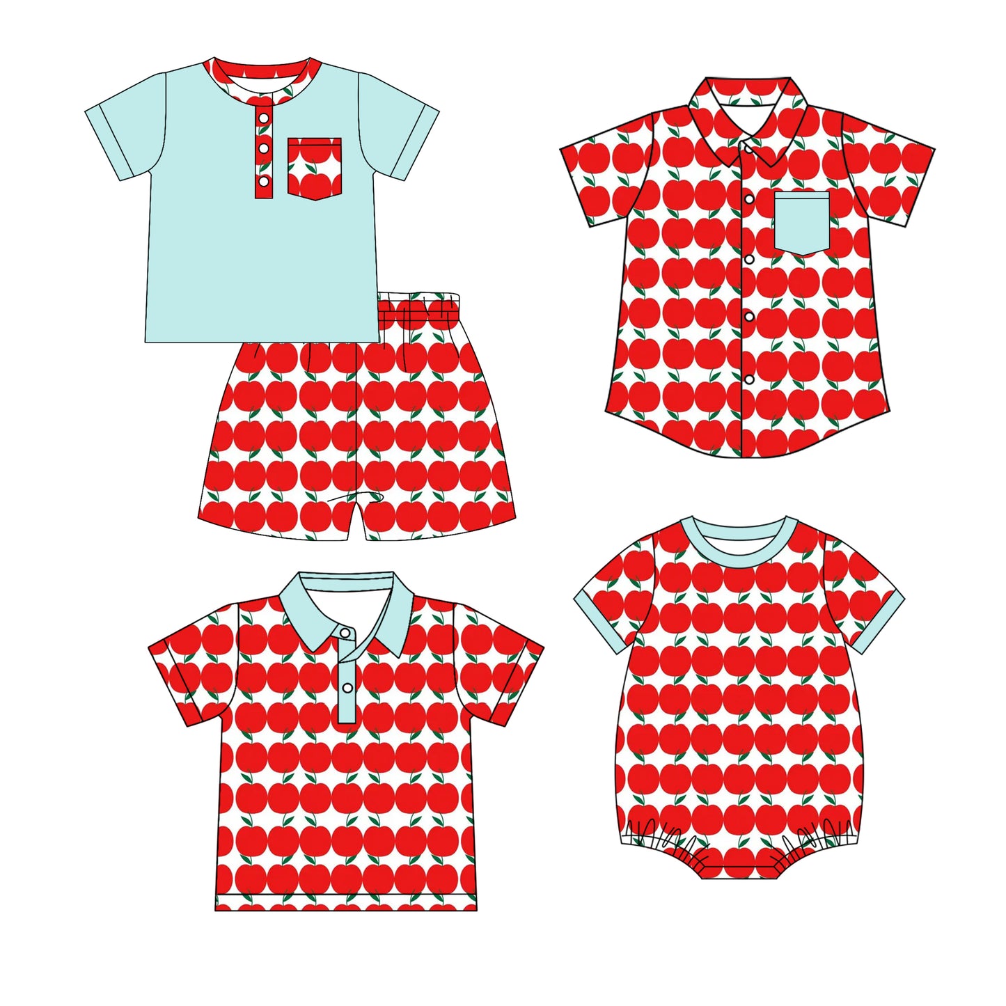 25.12.16 custom each style moq 5 eta 6-8 week Sibling Sister apple baby boy short sleeve shorts sets and boy rompers and top 2 match family design