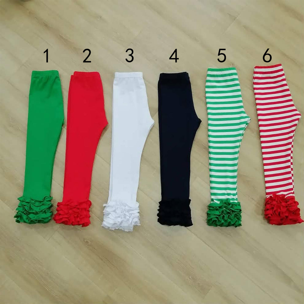custom moq 5 mix size HYPL0104 Baby Girls Solid and Striped Ruffle Hem Leggings