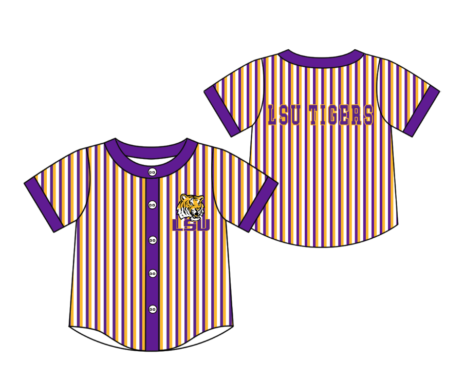 Custom moq 5 mix size milk silk summer teams Striped Purple Short-Sleeved Button-Down Shirt for Baby Boy Outfit