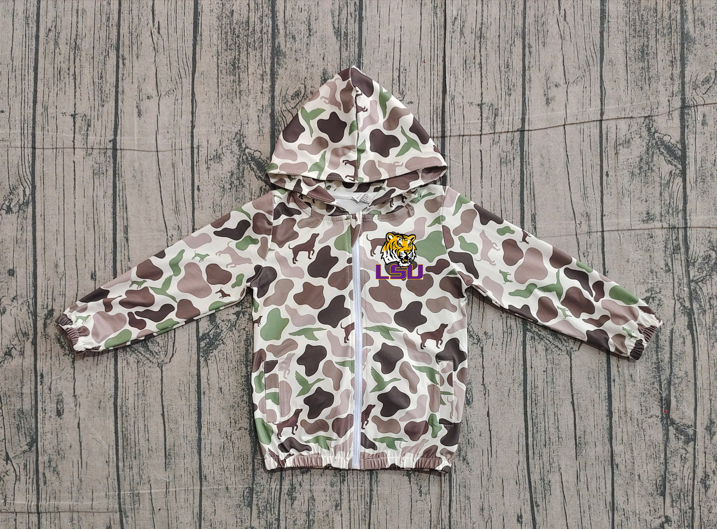 Custom moq 5 mix size milk silk baby boys clothes team summer camouflage zipper hooded long sleeve top-25.11.22