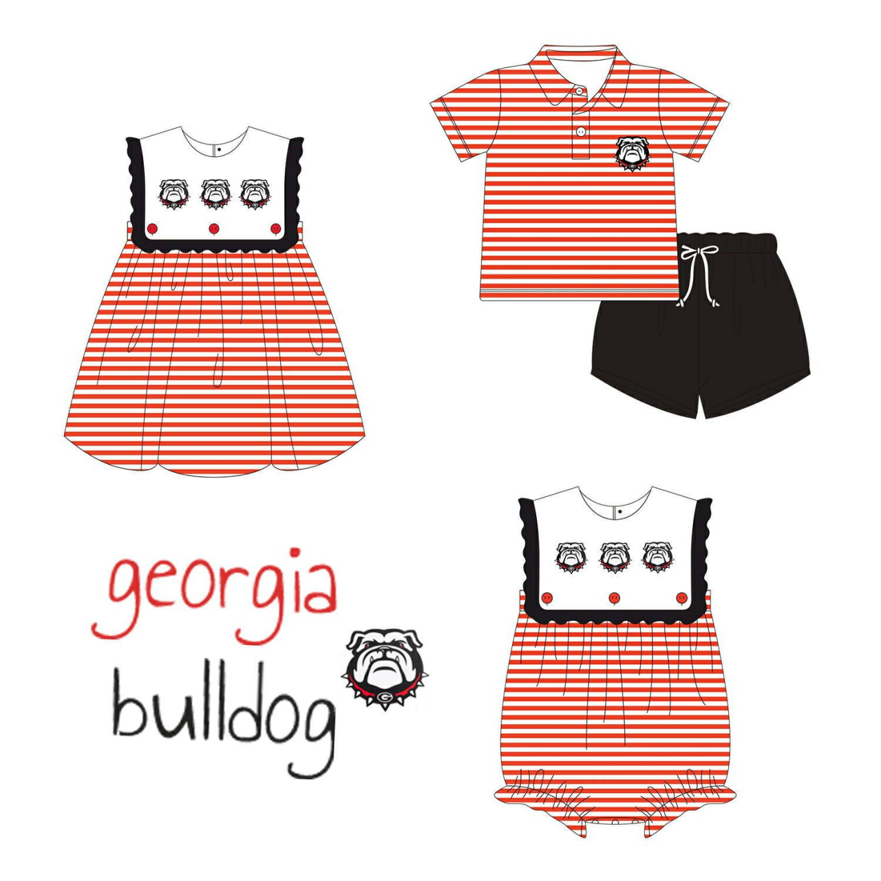 Custom moq 5 mix size milk silk summer teams Boys Red Striped Short-Sleeved Shirt And Shorts Set with Matching Red Striped Sleeveless Romper And Girls Dress