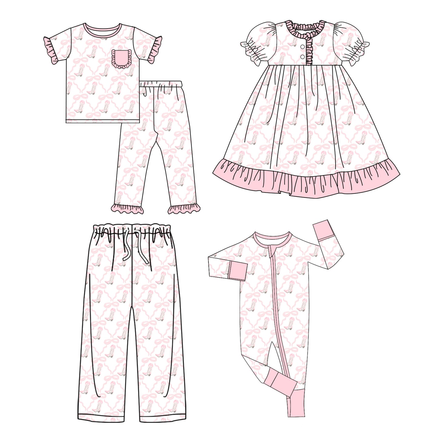 25.10.17 custom each style moq 5 eta 6-8week Sibling Sister boot bow baby short sleeve pants sets and romper and dress and adult pants match design