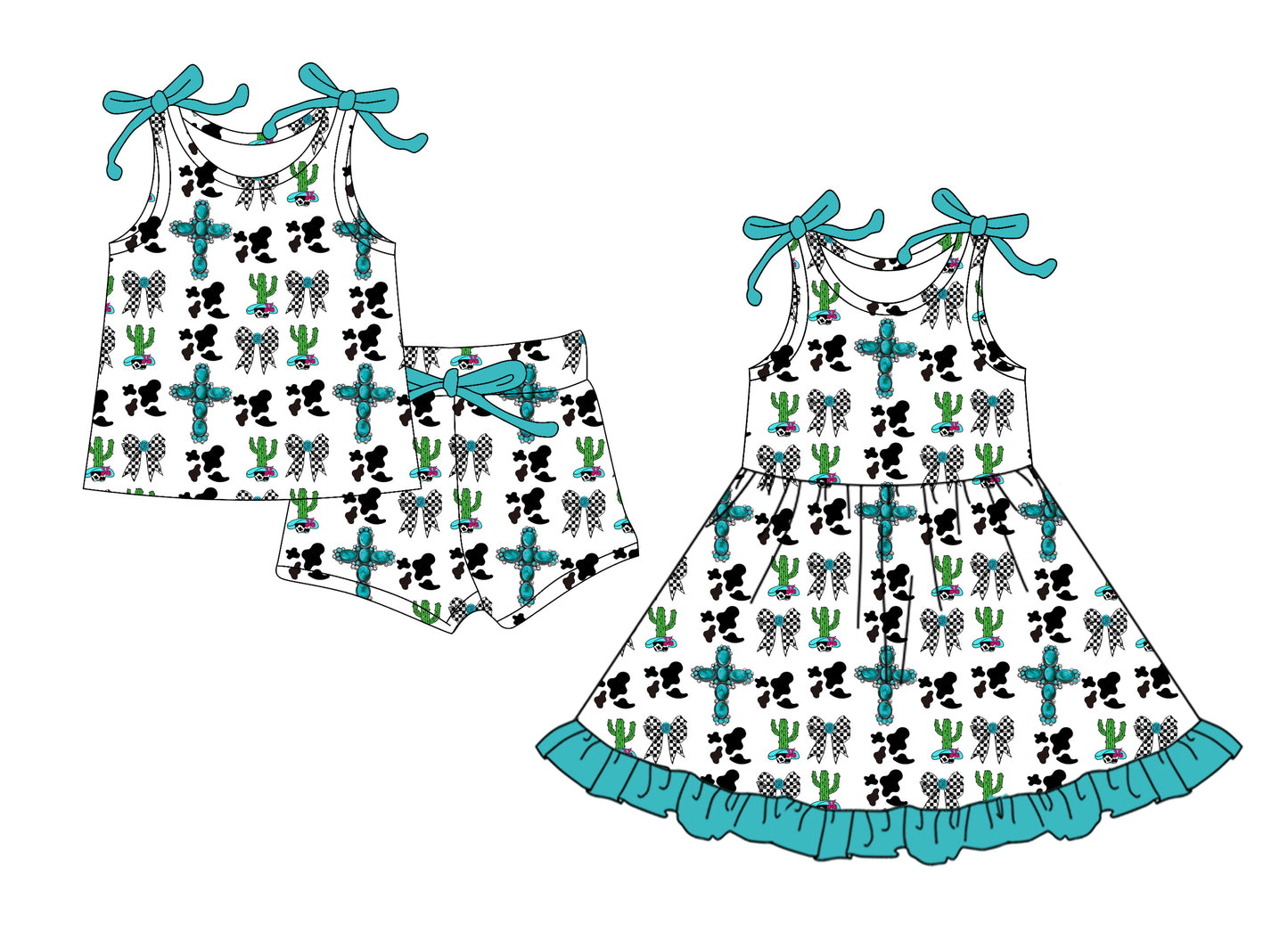 25.12.20 custom each style moq 5 eta 6-8week Sibling Sister bow catcus baby short sleeve shorts sets and dress match design