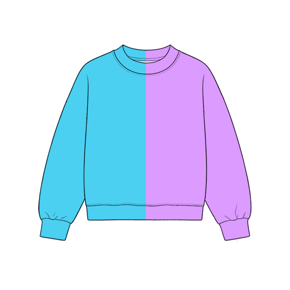 Custom moq 5 girls Blank Cotton Lake Blue + Light Lavender Fabric Sweatshirt